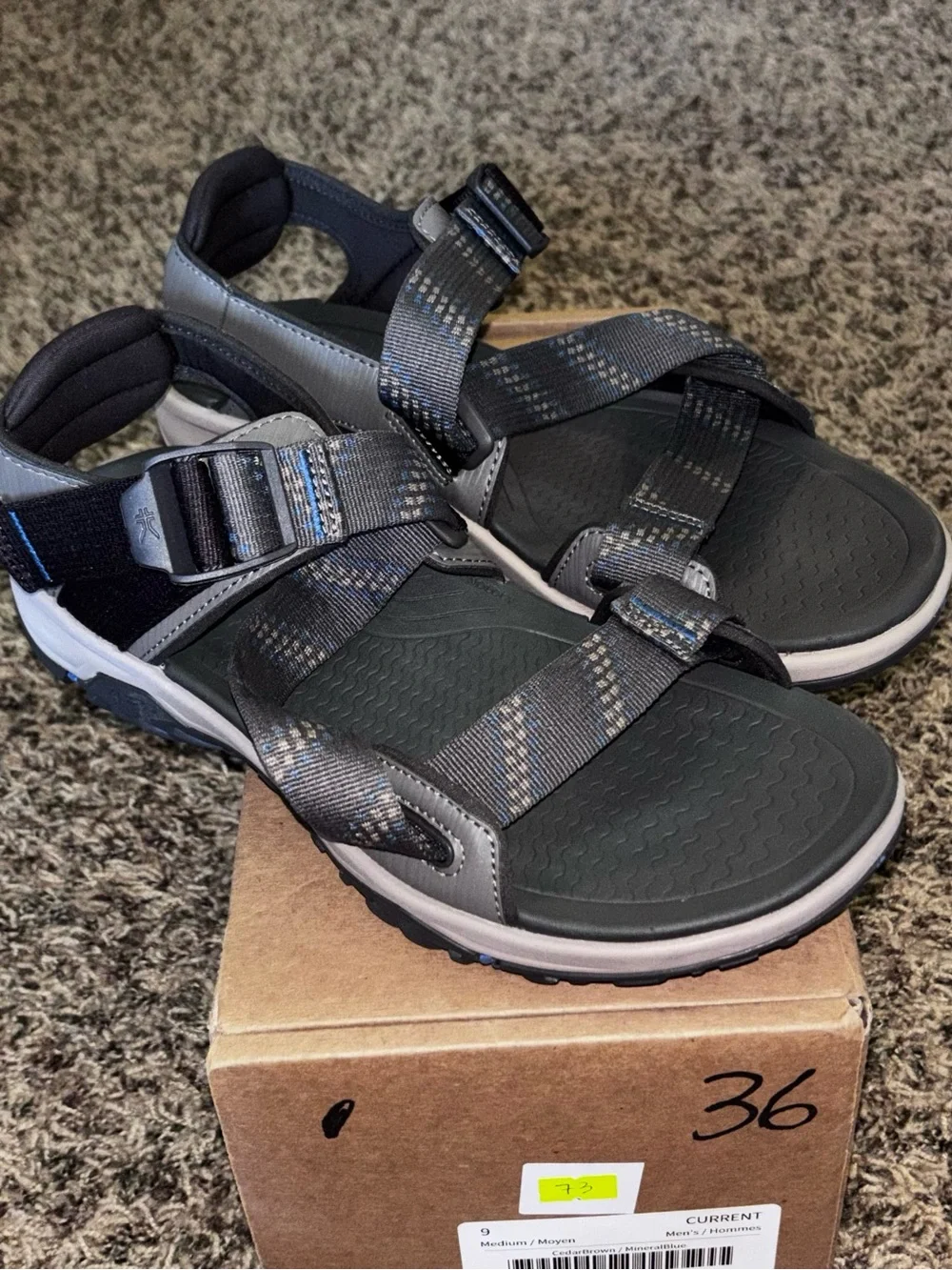 Kuru Current Mens Sandals Size 9 M Cedar Brown Mineral Blue Outdoor Strappy